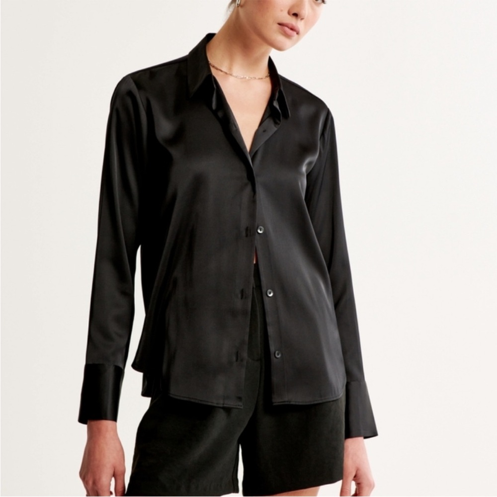 Abercrombie & Fitch Black Satin Button Down Shirt